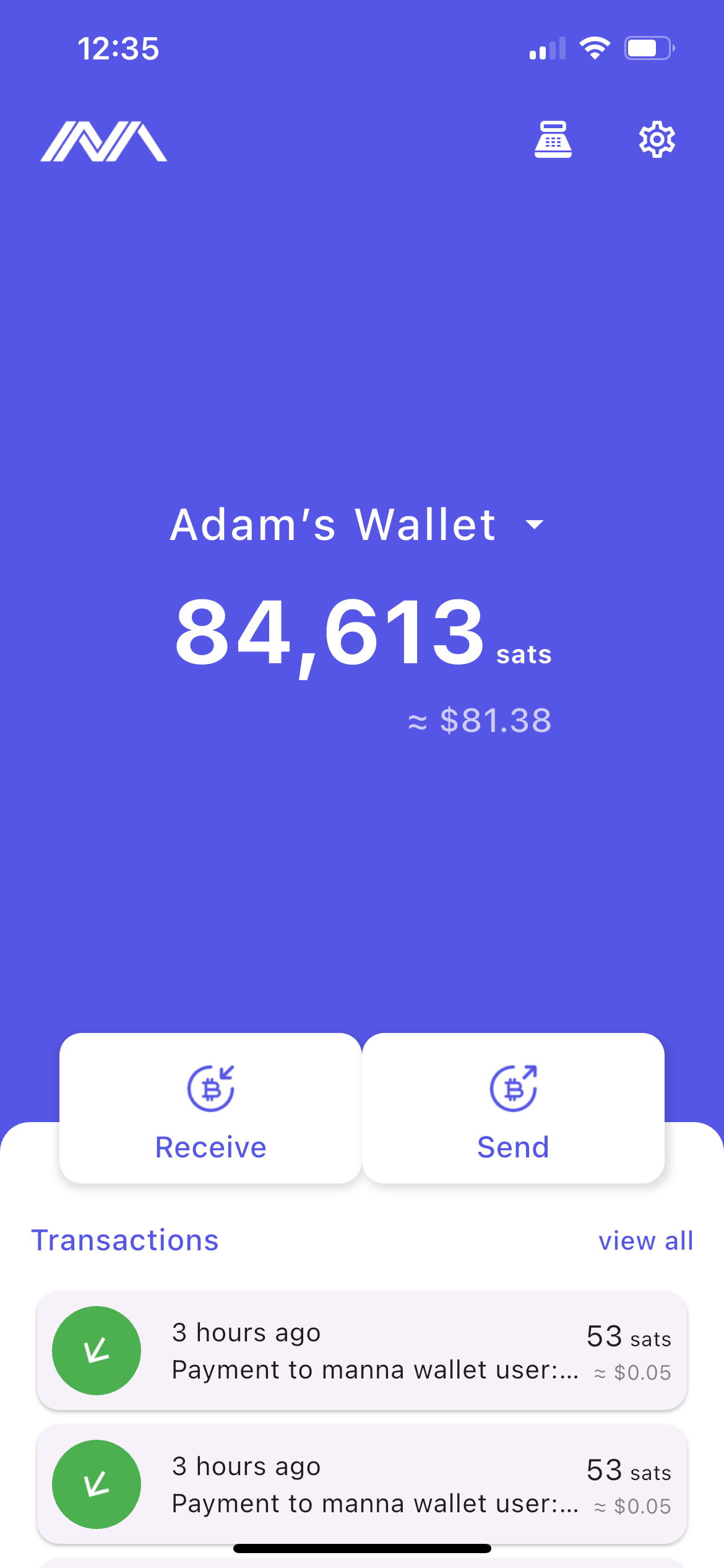 Manna Wallet Dashboard Screen