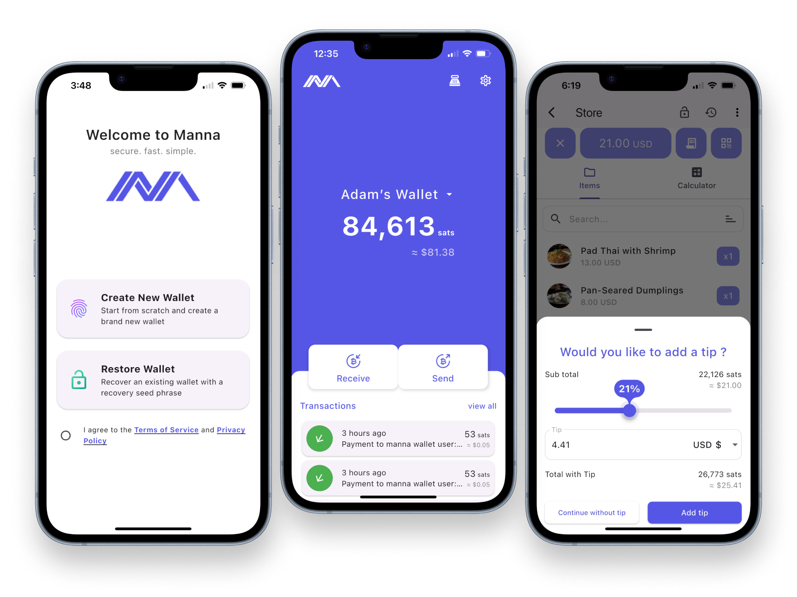 Manna Wallet Screenshots